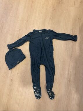 Kith Navy Zip-Up Footie One-Piece with Matching Hat